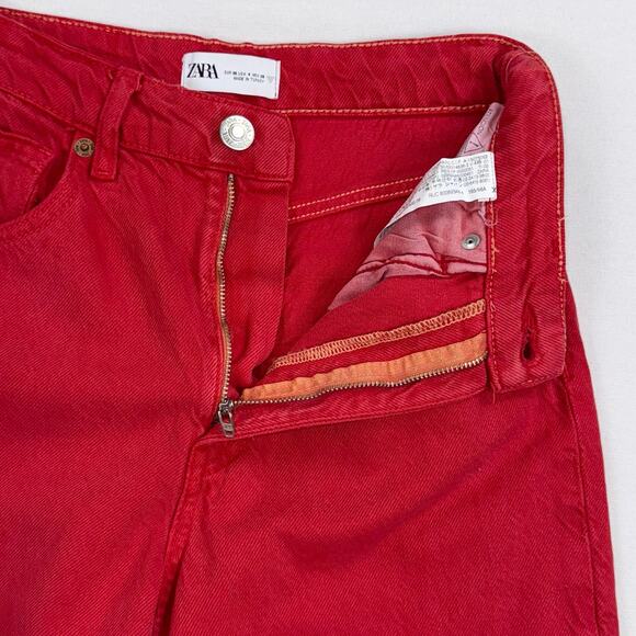 Zara Women's 90s Full Length Wide Leg Jean Size 4 Red Raw Hem - Picture 3 of 14